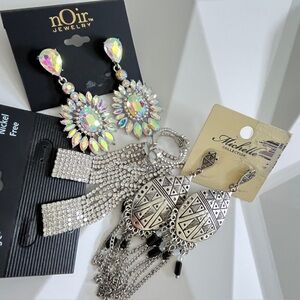 Noir and Michele Collection.Earrings Set silver tone (elegant-event) three pairs